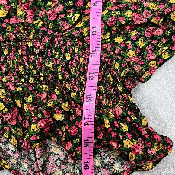 [L]AFRM Women's Floral Smocked Blouse Black and Pink LS - Picture 5 of 6